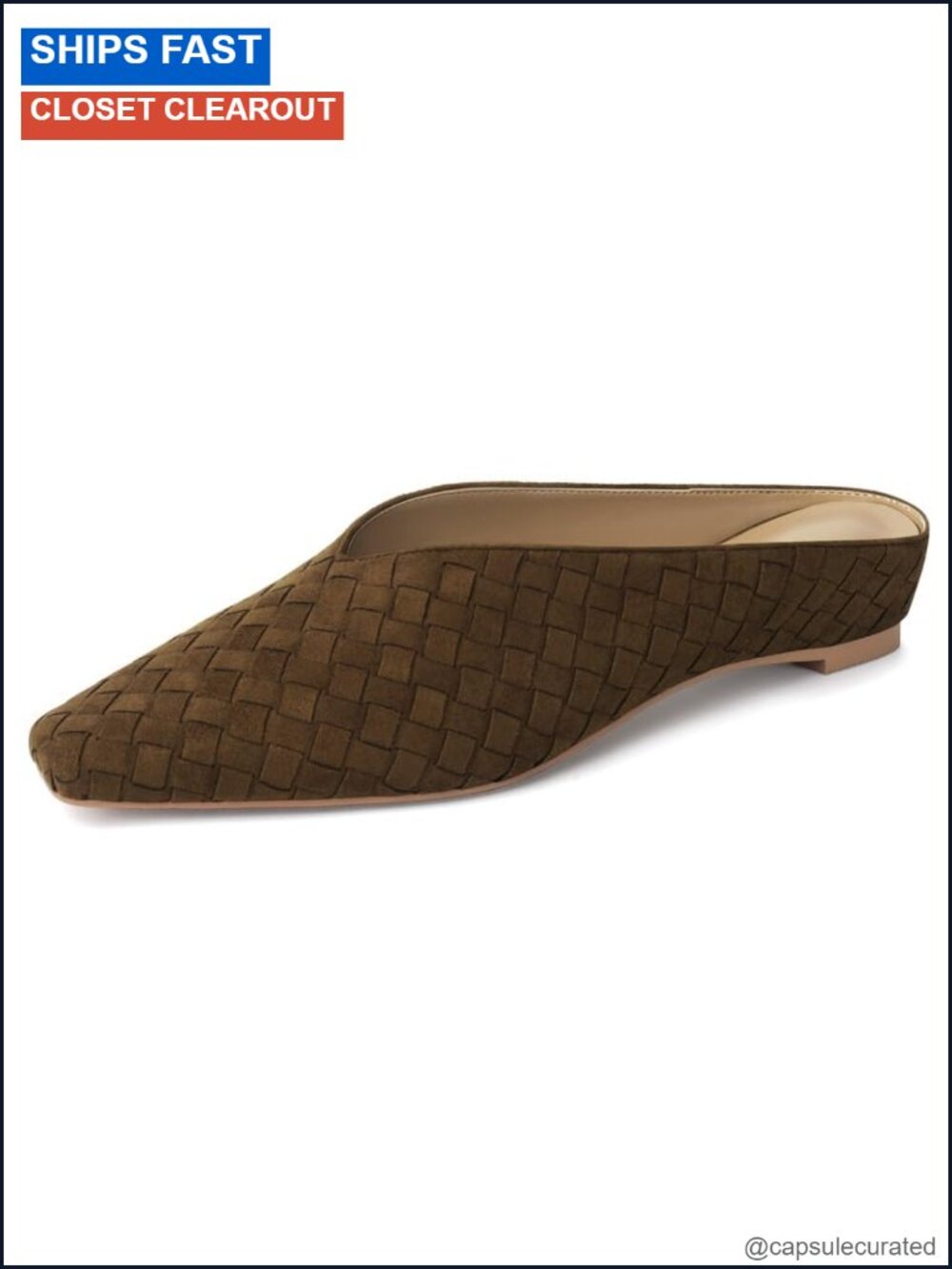 Woven Suede Mule Slides Square Toe Wedge Comfort Slip On